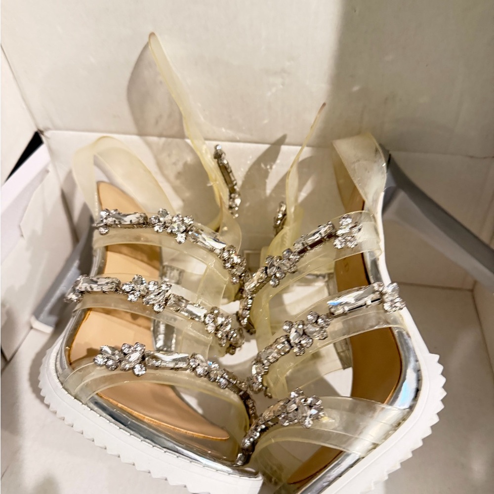 Karl Lagerfeld Silver and Clear Women's Sandals